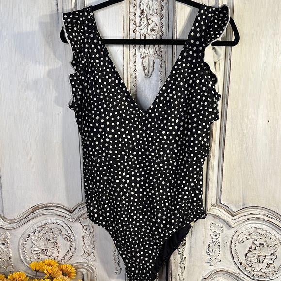 Summersalt Black and White Polka Dot One Piece Swimsuit with Ruffle Accent - Picture 3 of 9